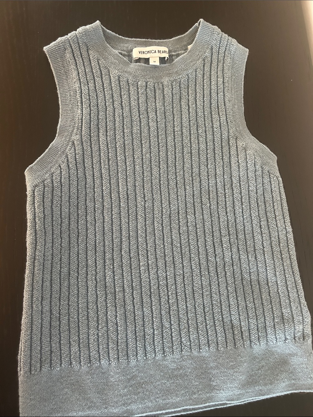 Veronica Beard Ribbed Sleeveless Crewneck Sweater - Light Blue-XS fit